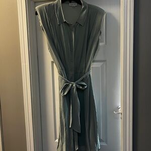 Calvin Klein Sage Midi Dress with Tie Waist